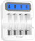 czvv Chargeur de Piles Lithium Rechargeables AA AAA à 4 Emplacements avec écran LCD, Fonction de Charge Rapide, Protection Contre Les Surcharges, Entrée de Type C(Blanc)