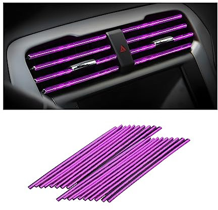 CGEAMDY 20 Piezas Tiras Decorativas para el Aire Acondicionado del Coche, Accesorios para el Interior del Coche, Tira Decorativa Multicolor para la MayoríA de las Salidas de Aire (Púrpura Hielo)