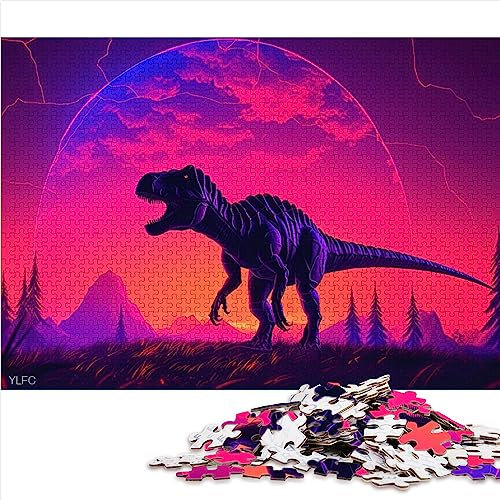 Puzzle für Erwachsene Synthwave Retro T Rex Erwachsenenpuzzle 1000 für Erwachsene und Kinder ab 12 Jahren Papppuzzles Herausforderungsfamilie Größe: 26 x 38 cm