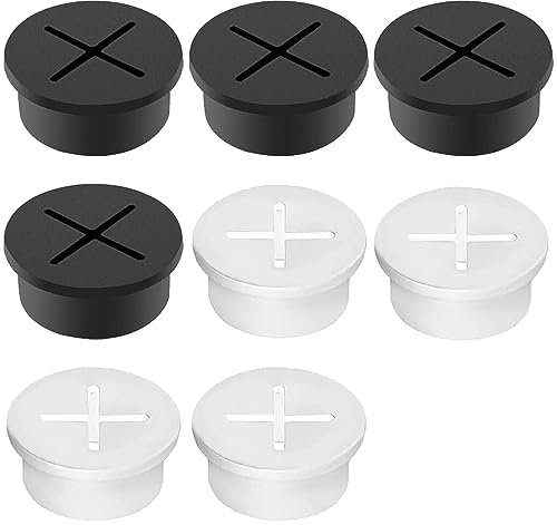 8 Pcs Silicone Cable Cord Grommet Desk Cable Cord Cover Black Rubber Grommets for Office Home Computer Desk Black and White