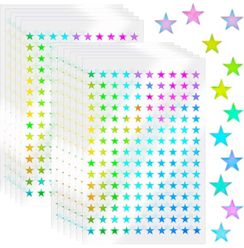 Giantree Mini Stern Aufkleber, 1650 Stück (11 Blatt) Bunt Selbstklebend Sticker Sterne Kinder Belohnungssticker Scrapbook-Sterne Glitzer Sticker Kleine Sternaufkleber (Fünfzackiger Stern Farbe)