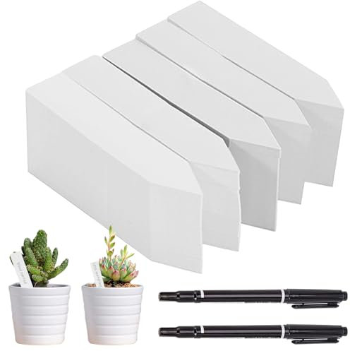Giugio 500 Stück Pflanzenschilder, Kunststoff Pflanzenetiketten, Weiß Pflanzenstecker Stecketiketten, Wetterfest Gartenetiketten mit 2 schwarzen Filzstiften für draussen Garten Pflanzen Blumen (weiß)