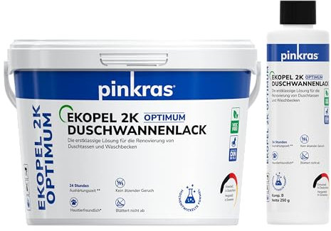 EKOPEL 2K-Optimum Bathtub Epoxy Paint – Odourless Resurfacing Coating for Bath Surfaces, 24-Hour Curing, White Gloss, No VOC