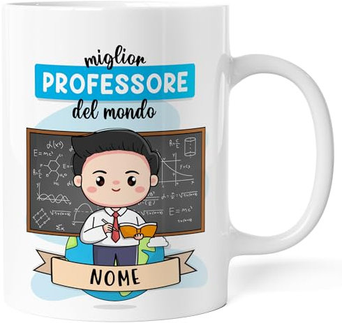 Caribu design Tazza Professore Maestro Personalizzata con Nome e Colore Capelli - Idea Regalo Personalizzabile Divertente - Compleanno, Natale, Laurea, Scuola, Liceo fine anno (Professore Uomo)