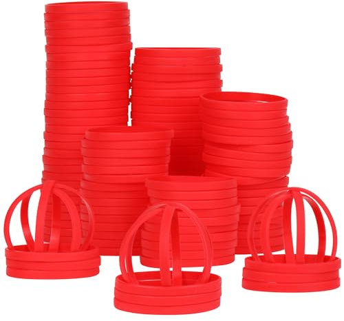 LVNRIDS 100 pezzi Braccialetti in silicone per Adulti, 8 inch Lunghezza Polsini elastici di gomma di sport Regali sfusi Forniture per insegnanti Decorazioni per feste Rosso