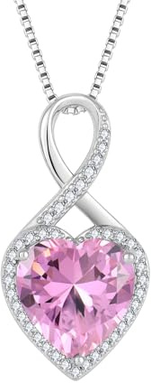 FJ Collier Infini Coeur Argent Sterling 925 Pendentif Pierre de Naissance Bijoux Cadeaux pour Femme Maman Épouse Fille