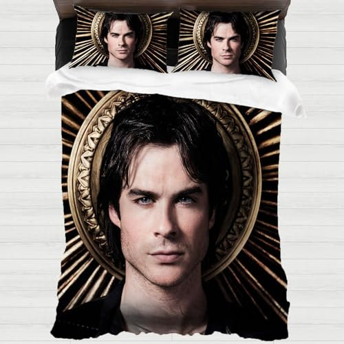 XYOK The Vampire Diaries Bettwäsche 135x200cm Kinder Bettbezug Kissenbezüge 3D Drucken Bettwäsche-Sets 3-teilig Mit Reißverschluss Bettwäsche Fanartikel (Damon Salvatore)