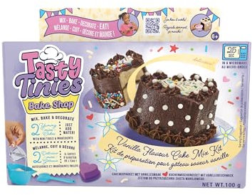 Goliath - TASTY TINIES - Vanillekuchen-Backset für Kinder ab 6 Jahren – Kreatives Backset mit 2 Kuchenmischungen, Schokoglasur, Regenbogen-Deko & Zubehör – Einfach in der Mikrowelle backen (25 Sek.)