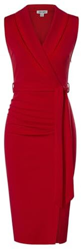 GRACE KARIN Damen Elegant Etuikleid V-Ausschnitt Wickelkleid Business Kleid Midi Casual Hochzeitskleid Herbstkleid 42 Rot