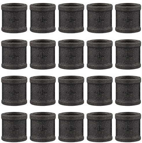 Niubid 20 Pack 3/4 inches Coupling Malleable Cast Iron Pipe, Industrial Pipe Flanges for Threaded Black Pipes and Fittings, DIY Steampunk Industrial Vintage Style.