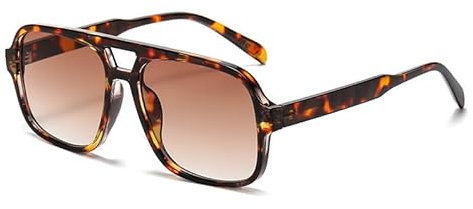 JCTAIFOO Retro Sonnenbrille für Herren Damen Klassische 70er Vintage Rechteckige Oversized Quadratisch Sonnenbrille (leopard/Hellbraun Gradient)