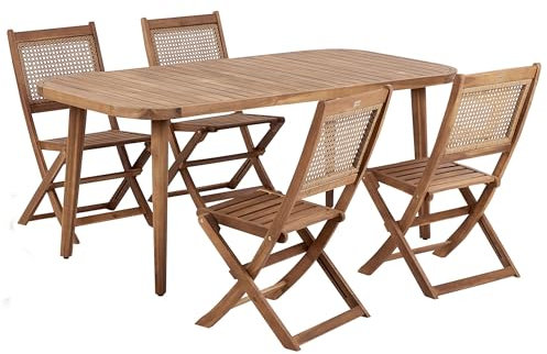 Gartenmöbel Set 5-teilig Akazienholz Hellbraun 4-Sitzer Wiener-Geflecht Paraggi