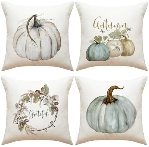 Anyingkai Kissenbezug Herbst 50x50, 4er Set Kissenhülle Herbst, Herbst Kissenbezüge Leinen, Dekokissen Herbst für Schlafzimmer Wohnzimmer Couch Zierkissen