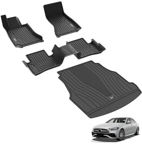 3W Fußmatten und Kofferraumwanne für Mercedes Benz C Klasse Sedan/Station W206 2022-2025, TPE Allwetter Maßgeschneiderte Fußmatten 1-2 Reihen und Kofferraummatten Komplettset Autofußmatten Zubehör