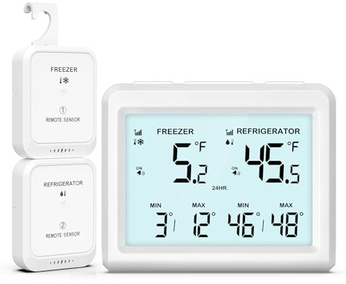 LOFICOPER Kühlschrank-Thermometer, Gefrierschrankthermometer, kabellos, mit 2 Sensoren, akustischer Alarm, Min/Max Aufnahme