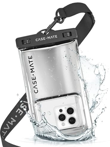 Case-Mate IP68 Waterproof Phone Pouch - Travel Beach Cruise Ship Essentials - Floating Waterproof Phone Case with Crossbody Lanyard for iPhone 16 Pro Max/15 Pro Max/14 Pro/13/12/S24 - Silver Chrome
