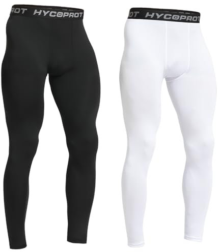 HYCOPROT 2er Pack Kompressionshose Herren Schnelltrocknende Laufhose Sport Baselayer Leggings Atmungsaktiv Baselayer Leggings Trainingshose Funktionsunterhose Tight Hose (Schwarz/Weiß, XXL)