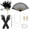 9 Stück 20er Jahre Accessoires,Great Gatsby Accessoires Damen,Handschuhen,Perlenkette,Flapper Stirnband,Ohrringen,Spitze Faltfächer,Armband,Charleston Accessoires Damen für 20er Jahre Thema Party