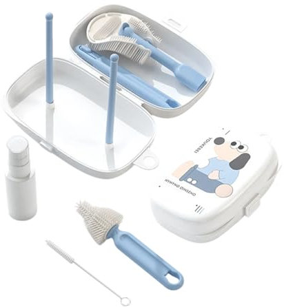 Baby Bottle Brush Set, Portable Baby Bottle Cleaner Brush, Nipple Brush, Straw Brush, Bottle Drying Rack, Soap Dispenser And Storage Case, Baby Bottle Cleaning Brush Set for Travel