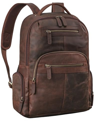 STILORD Riccardo Robuster Laptoprucksack 18 Zoll Herren Business Leder Rucksack Damen Arbeitsrucksack Groß Vintage Wasserdichter Tagesrucksack für Büro Arbeit Echtleder Farbe:Zamora - braun