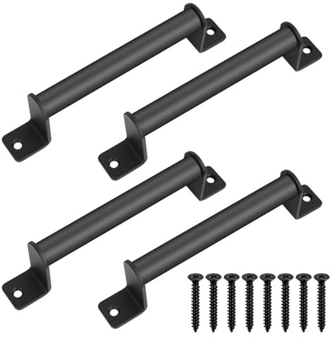 QJKEJI 4 Pcs Black Door Handles, Gate Handles for Wooden Gates, Black Sliding Barn Shed Door Pull Handle Hardware for Sheds Garden Gate Cabinet Doors Grab Handle, with Screws