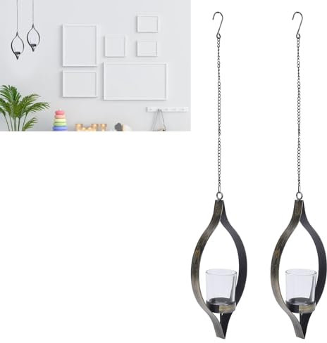 2 Piezas de Candelabros Colgantes, Construcción de Metal Resistente Instalación Fácil de Vela de Pared de Hierro.