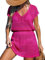 CUPSHE Women's Crochet Cover Up Swim Beach Button Short Sleeve Mini Dress Beachwear B-Hot Pink M