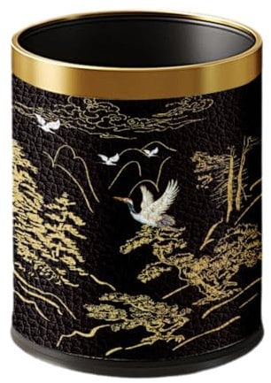 Fenteer Leather Trash Can Trash Bin Elegant Bedroom Bin Reusable Decorative Stylish Paper Basket Office Bins Wastebasket Rubbish Bins for Laundry Room Kitchen Hotel Toilet,Style A,Gold Rim
