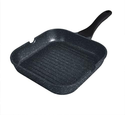 Denby - Granite Finish Cast Aluminium Griddle Pan - 28cm Length - QuanTanium® Non-Stick Coating - Suitable for All Hob Types - Granite Effect - Oven Safe, Soft Touch, Easy Grip Handle, L48.5xW29xH4cm