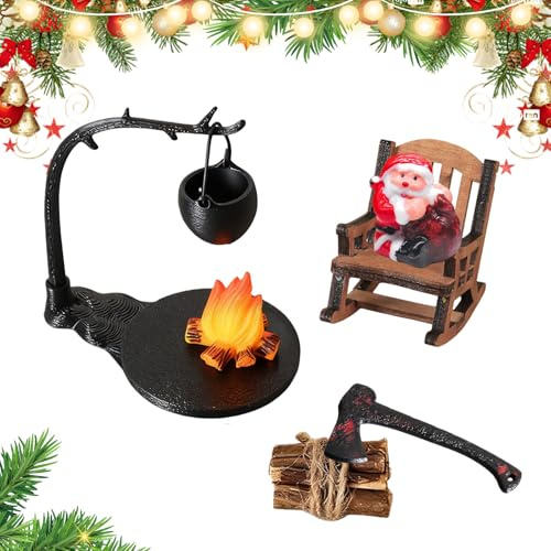 DOWNDRIFT Wichtel Lagerfeuer Weihnachten Komplett Miniatur Kamin Wichtel Zubehör Mini Lagerfeuer Wichtelzubehör Wichtelhaus Bausatz Wichtelset Krippen Puppenhaus Zubehör Miniatur Deko für Geschenke