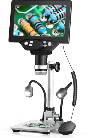 Jradse Microscopio Digitale 7 Pollici, Ingrandimento 1200X 12MP Registrazione 1080P con 8 Luci LED Regolabili, Schermo IPS, Connessione PC per Saldatura, Scienza, Istruzione Compatibile con Windows
