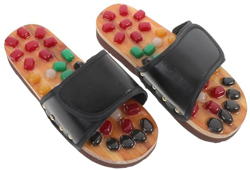 DINHEAROM Natürliche Jade Massage Sandalen mit Kieselstein Akupressur Fußmassage Hausschuhe Schwarz für Entspannte Durchblutungsfördernde Fußpflege und Gesundheitsfördernde Anwendung