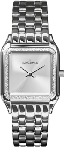 JACQUES LEMANS 1-2219A Antwerpen Damenuhr Edelstahl Silberfarben Kristallbesetzte Lünette Quarz 5 ATM Mineralglas
