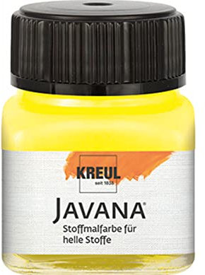 KREUL 90901 - Javana Stoffmalfarbe für helle Stoffe, 20 ml Glas in citron, geschmeidige Farbe auf Wasserbasis mit cremigem Charakter, dringt fasertief ein, waschecht nach Fixierung