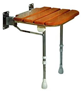AKW Wooden Slatted Folding Shower Bath Seat Sturdy Chair for Elderly Adults with Strong Adjustable Support Legs