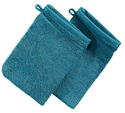 Erwin Müller Waschhandschuh Heidelberg 2er- Pack, 100% Baumwolle Petrol Größe 15x21 cm - weiche Qualität, saugstark und strapazierfähig - praktisch durch Schlaufe (weitere Farben)