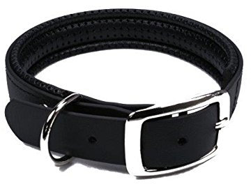 LENNIE BioThane Halsband, gepolstert, Dornschnalle, 25 mm breit, Größe 38-46 cm, Schwarz, Aufdruck möglich