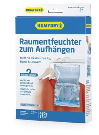 Bolsas Antihumedad - Colgadores para la Humedad Formato Percha - Ideal para Absorber la Humedad de Armarios, Baños y Habitaciones - Bolsitas de 450 g - Humydry