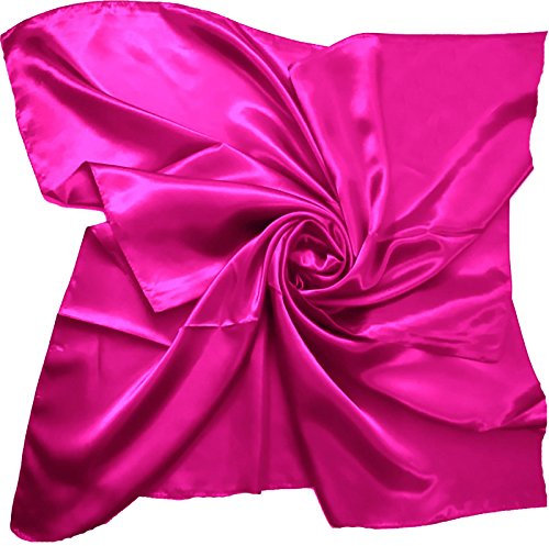 Square Plain Satin Like Feel Silk Scarf Lovely Colours (Fuchsia)(Size: 90 cm X 90 cm = 35 inch x 35 inch)
