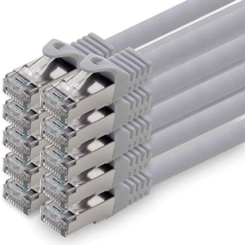 5,0 m - gris - lot de 10 câbles réseau CAT.7 câble patch SFTP PIMF LSZH câble Gigabit Lan 10Gb s câble brut cat7 avec connecteur RJ45 Cat6a compatible avec CAT5 CAT6 cat7 cat8