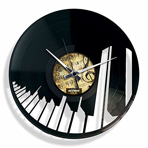 DISC'O'Clock Shallplattenuhr Abbiamo un Piano - Lautlos Wanduhr, einfach aufzuhängen. 100% Made in Italy Handwerkliches Produkt