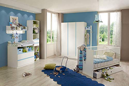 Babyzimmer Set Donkey Baby Ice Möbel Komplettset Kinderzimmer Gitterbett Wickelkommode Wickeltisch Kinderbettchen Alpinweiß Orange 8-Teilig