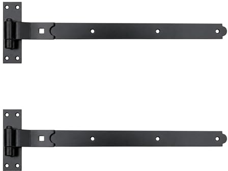 Merriway BH06855 (2 Pcs) Gate Hinges Heavy Duty Hook and Band Cranked Necked Black 600mm (24 Inch) - Pack of 2 Pieces