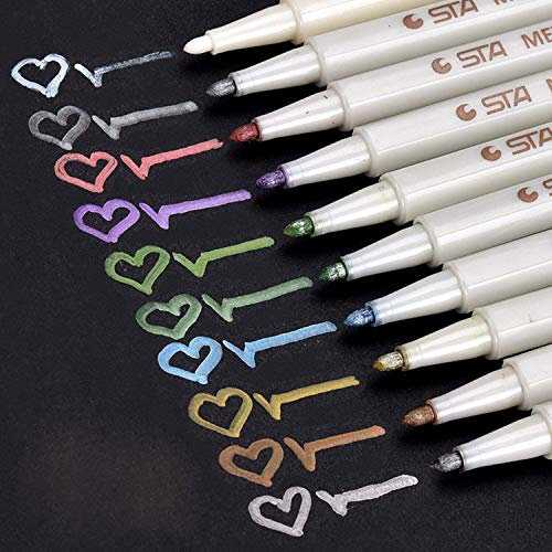 Willilngood Marqueurs Métalliques Feutres 10 Couleurs Métalliques Ecrire sur Toute la Surface,DIY Album, Scrapbooking, Travailler pour la Carte1