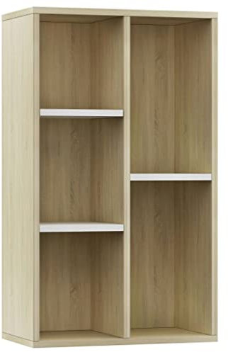 vidaXL Bücherregal Sideboard 5 Fächer Kommode Standregal Anrichte Highboard Wandregal Aktenregal Büroregal Weiß Sonoma-Eiche 50x25x80cm Holzwerkstoff