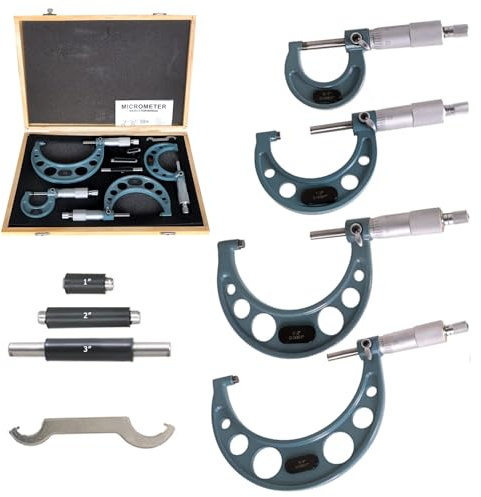 WFLNHB 4Pcs 0-4 Inch 0.0001 Inch Outdoor Micrometer Set Accuracy Carbide for Accuracy Measurement Work