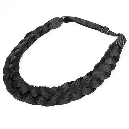 BOBIYA 2 Stränge Kunsthaar Geflochtenes Stirnband Klassisches Chunky Geflochtenes Stirnband Elastisches Stretch-Haarteil für Frauen Mädchen (Natürliches Schwarz)