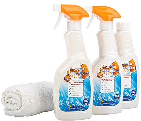 AQUA CLEAN PUR Möbelglanz mit Pflegewachs reinigt, pflegt & schützt, 3x 500ml