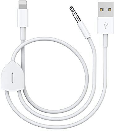 AUX-Kabel für iPhone, Lightning auf 3,5 mm AUX-Kabel, 2-in-1-Audio-Ladekabel, kompatibel mit iPhone 13, 12, 11, XS, XR X, iPad, alle iOS-Versionen, unterstützt Autoradio, Lautsprecher, Kopfhörer, 10