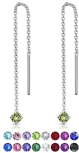 DTPsilver® KLEINE Durch Ohrringe ziehen 925 Sterling Silber mit Baumelnde 3 mm Swarovski® Elements Kristall - Farbe : Peridot